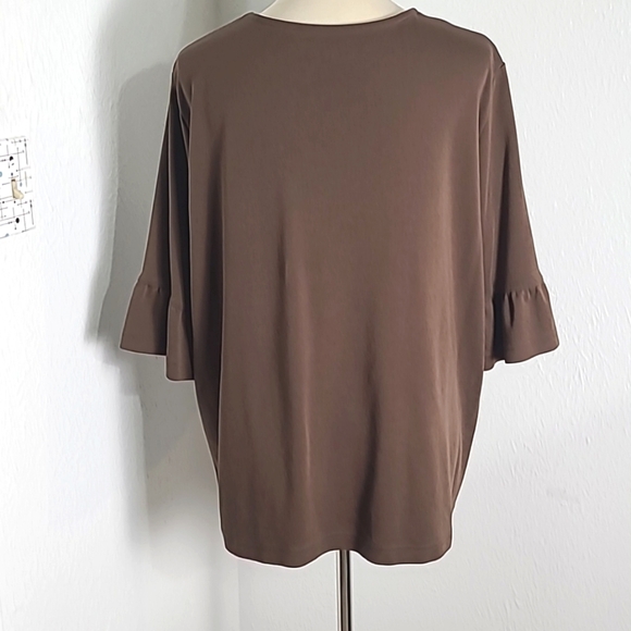 Blair Brown Top with 3/4 Ruffle Sleeves, Size 2X - Picture 6 of 8